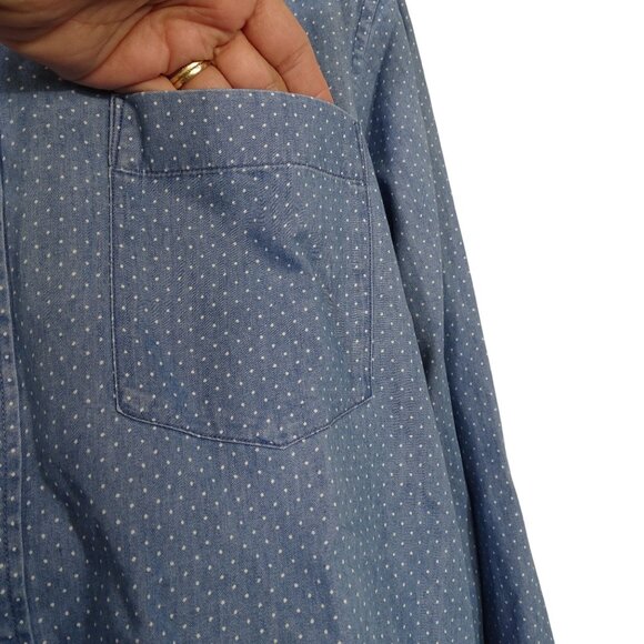 Uniqlo Blue Polka Dot Long Sleeve Button Down Collared Shirt Men Size L Chambray - Picture 3 of 12